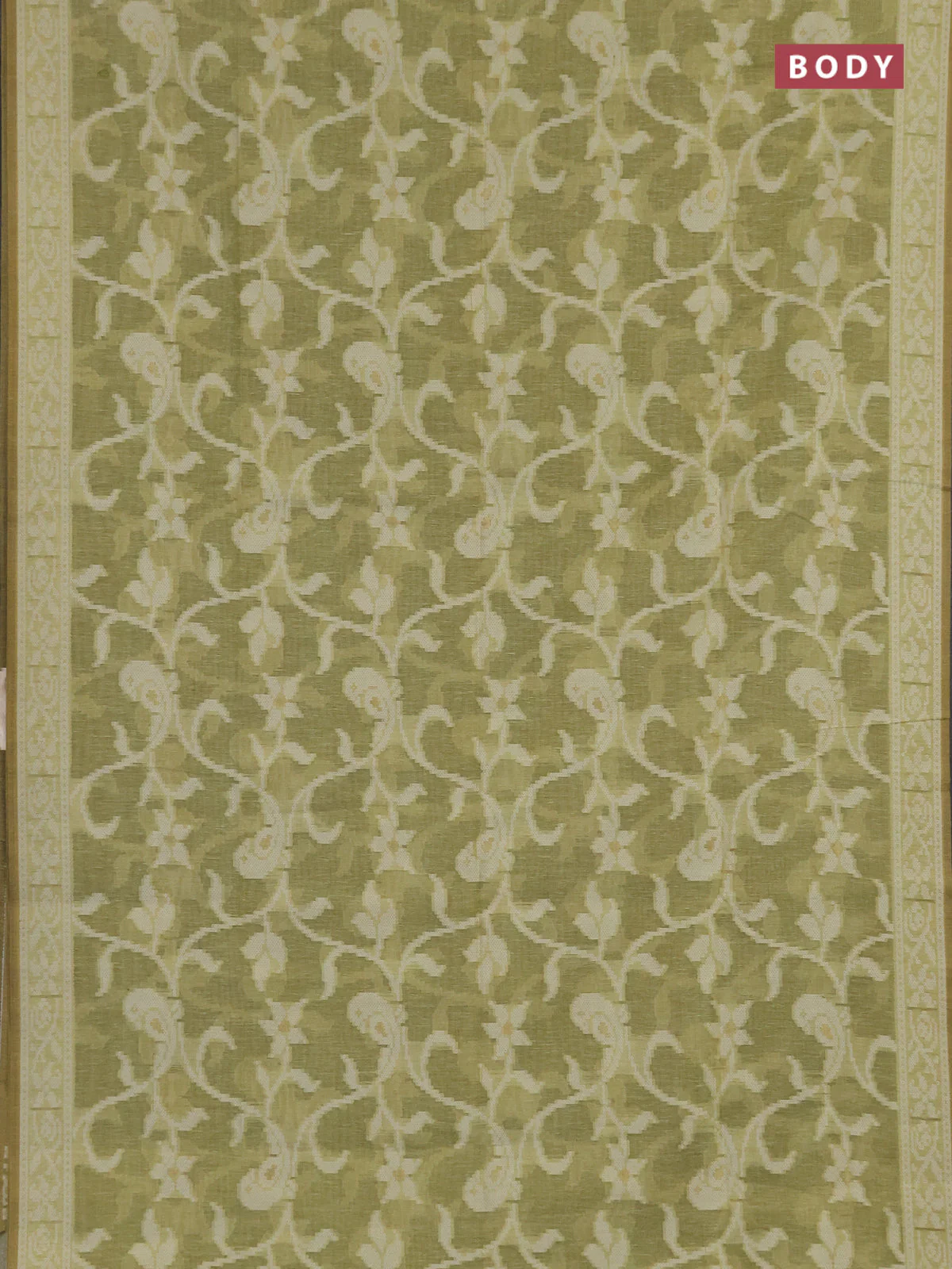 Linen cotton saree pista green with allover jamdhani weaves - Image 2