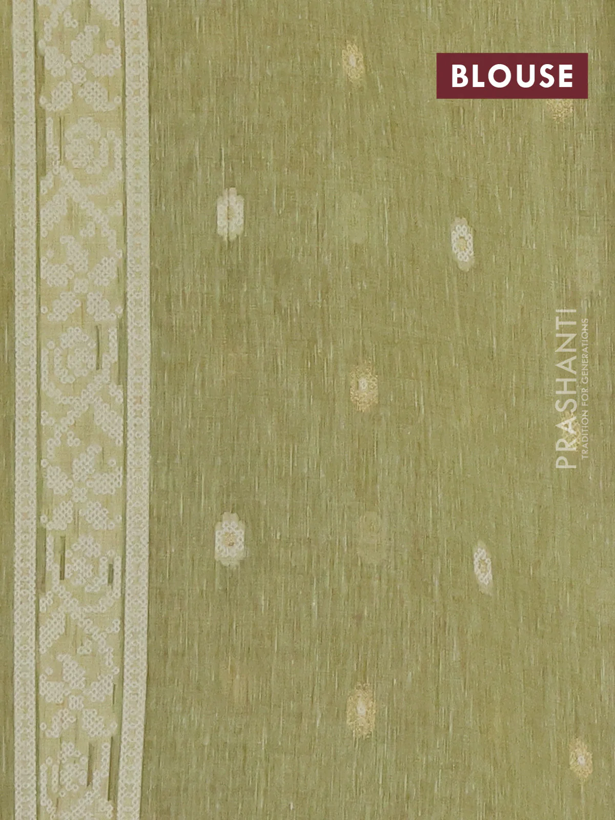 Linen cotton saree pista green with allover jamdhani weaves - Image 4