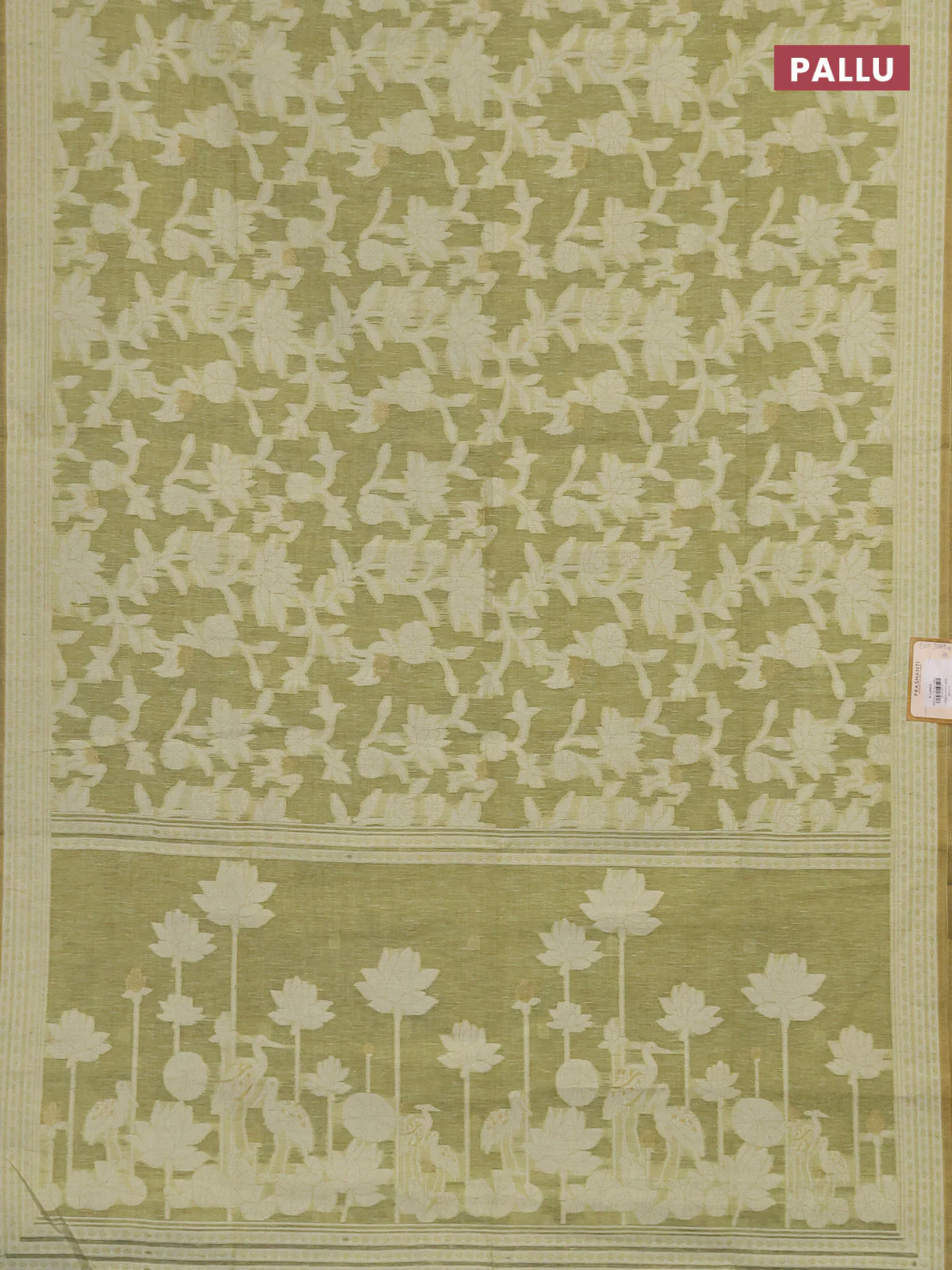 Linen cotton saree pista green with allover jamdhani weaves - Image 3