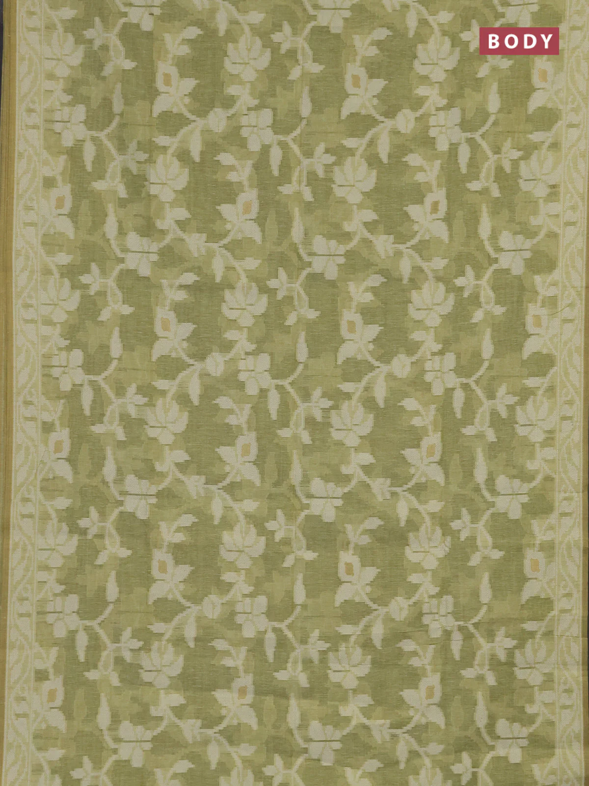 Linen cotton saree pista green with allover jamdhani weaves - Image 2