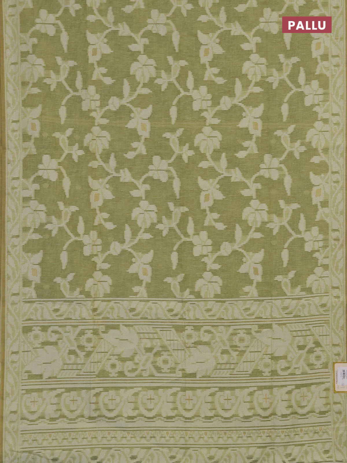Linen cotton saree pista green with allover jamdhani weaves - Image 3