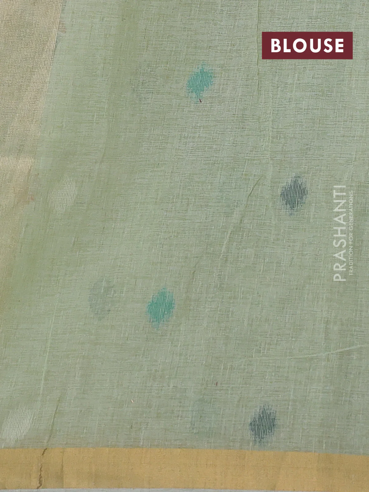 Linen cotton saree pista green with allover thread woven buttas and peacock pallu - Image 6