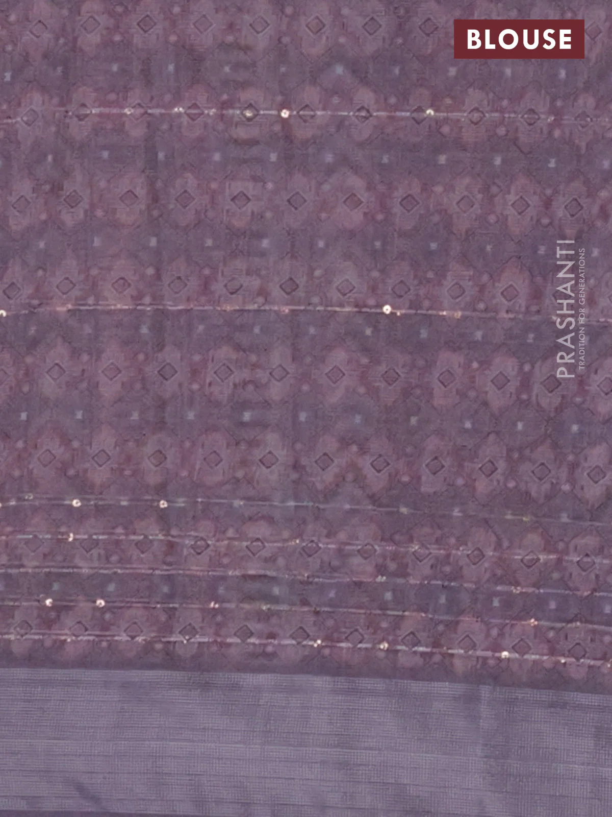Linen cotton saree purple shade with floral prints & sequin work and silver zari woven border - Image 4