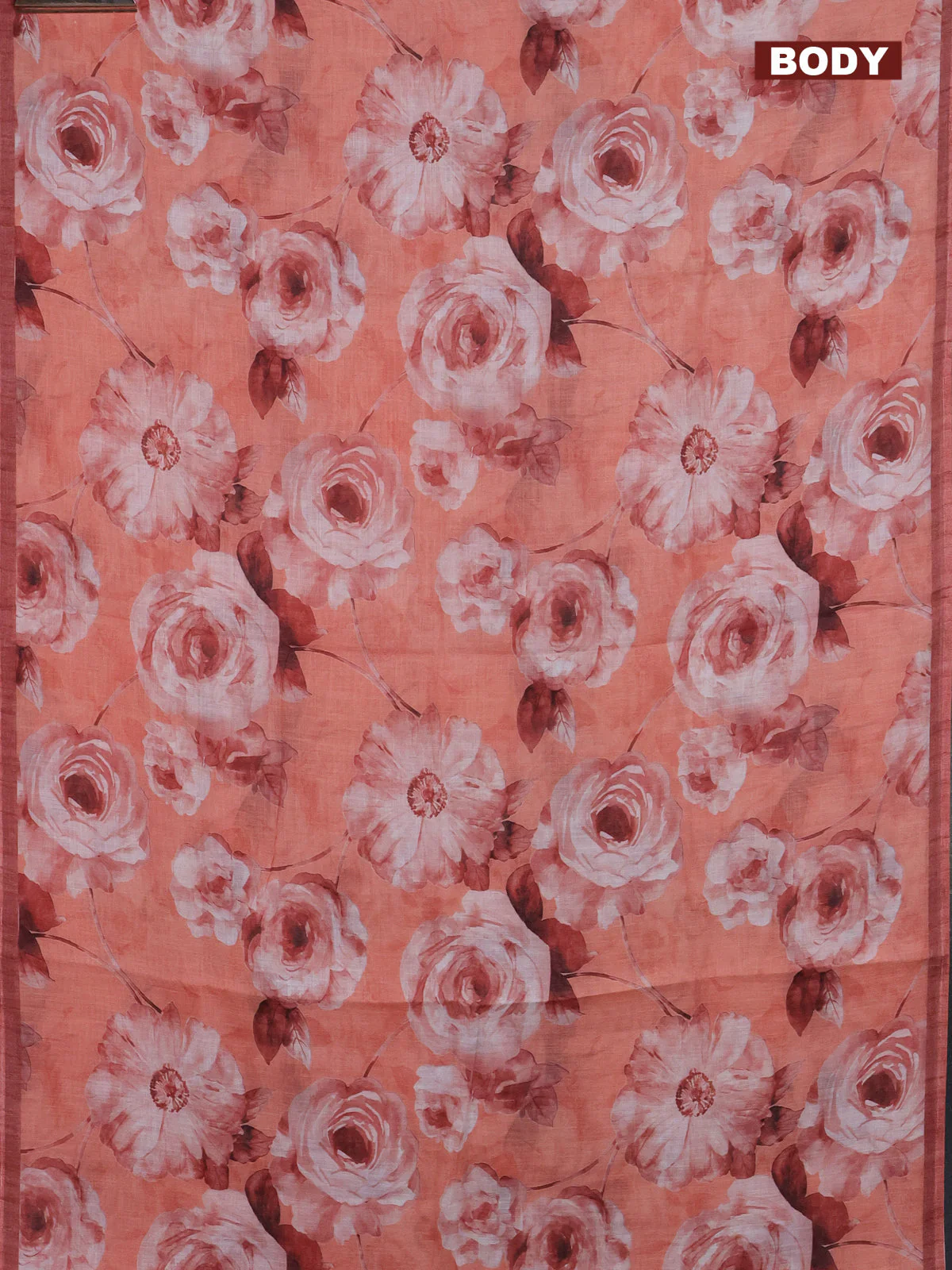 Linen cotton saree rustic orange with allover floral digital prints and simple border - Image 2
