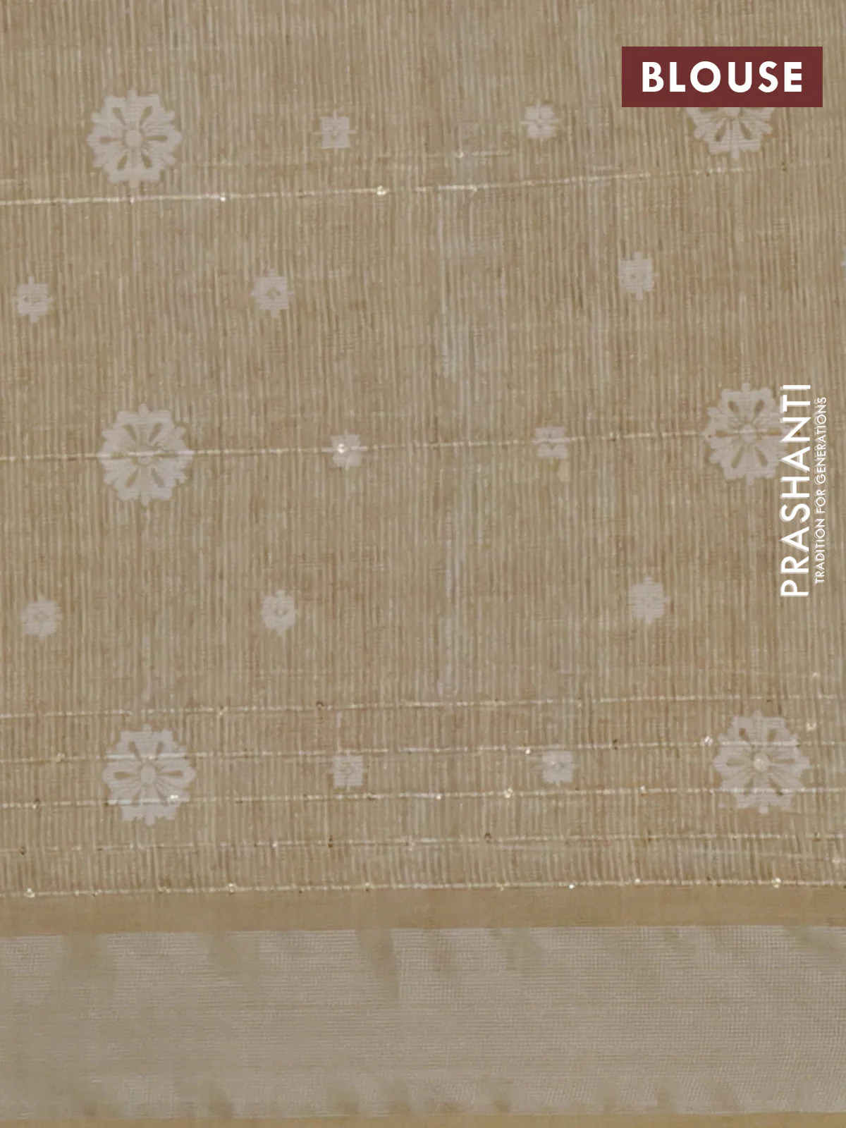 Linen cotton saree sandal and mustard shade with floral prints & sequin work and silver zari woven border - Image 4