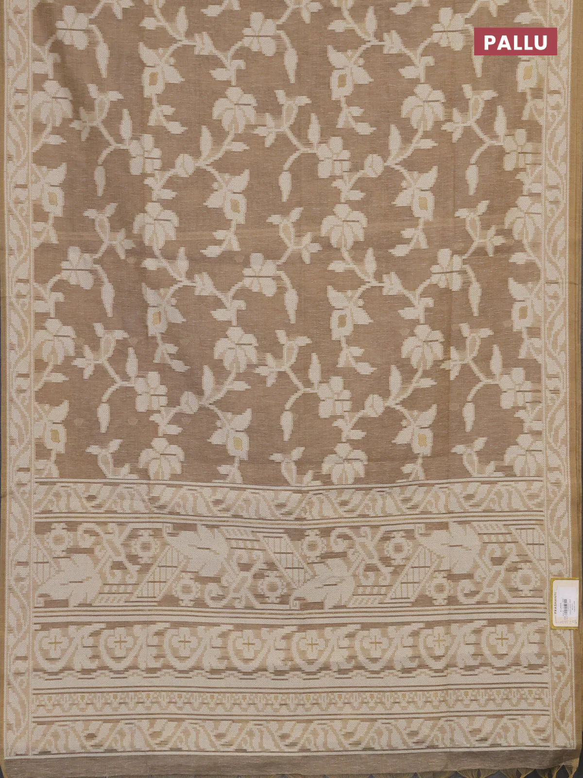 Linen cotton saree sandal with allover jamdhani weaves - Image 3