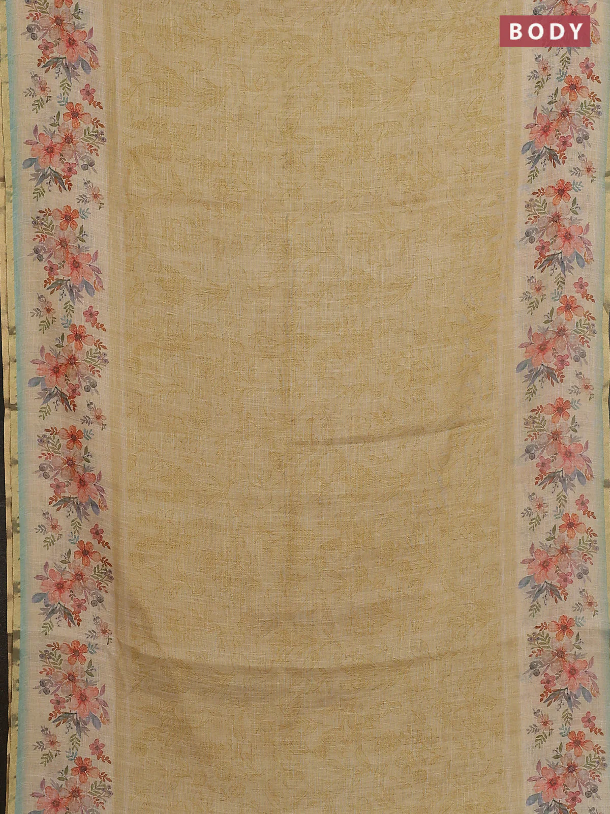 Linen cotton saree sandal with allover prints and printed border - Image 2