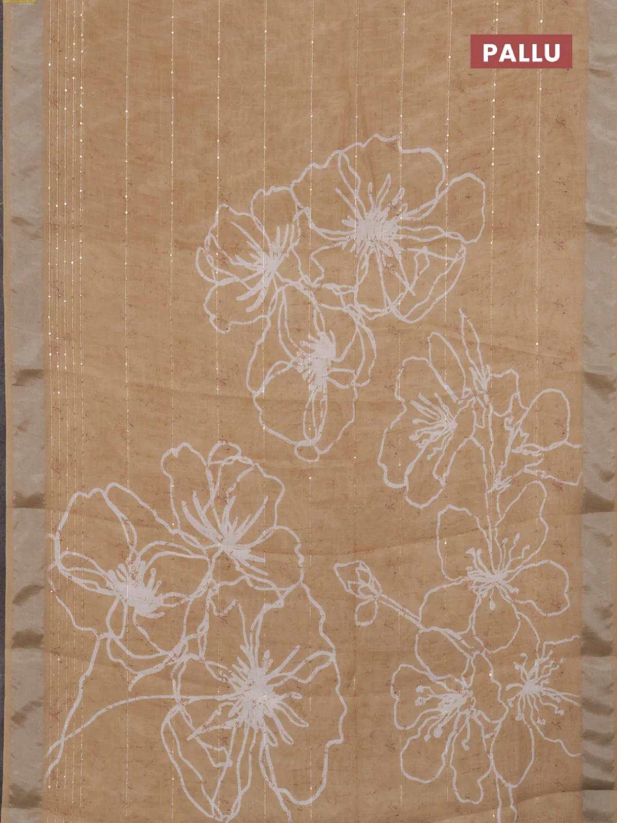 Linen cotton saree sandal with allover prints & sequin work and silver zari woven border - Image 3