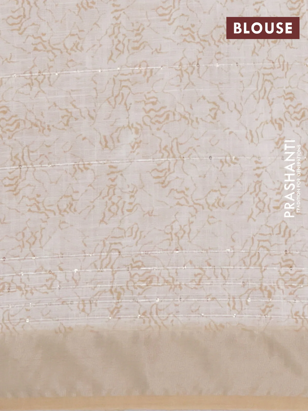 Linen cotton saree sandal with allover prints & sequin work and silver zari woven border - Image 4