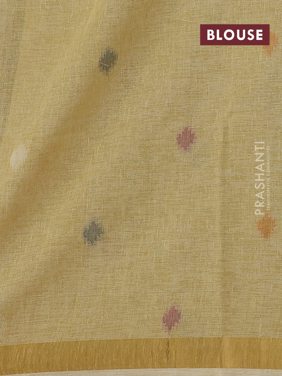 Linen cotton saree sandal with allover thread woven buttas and peacock pallu - Image 6