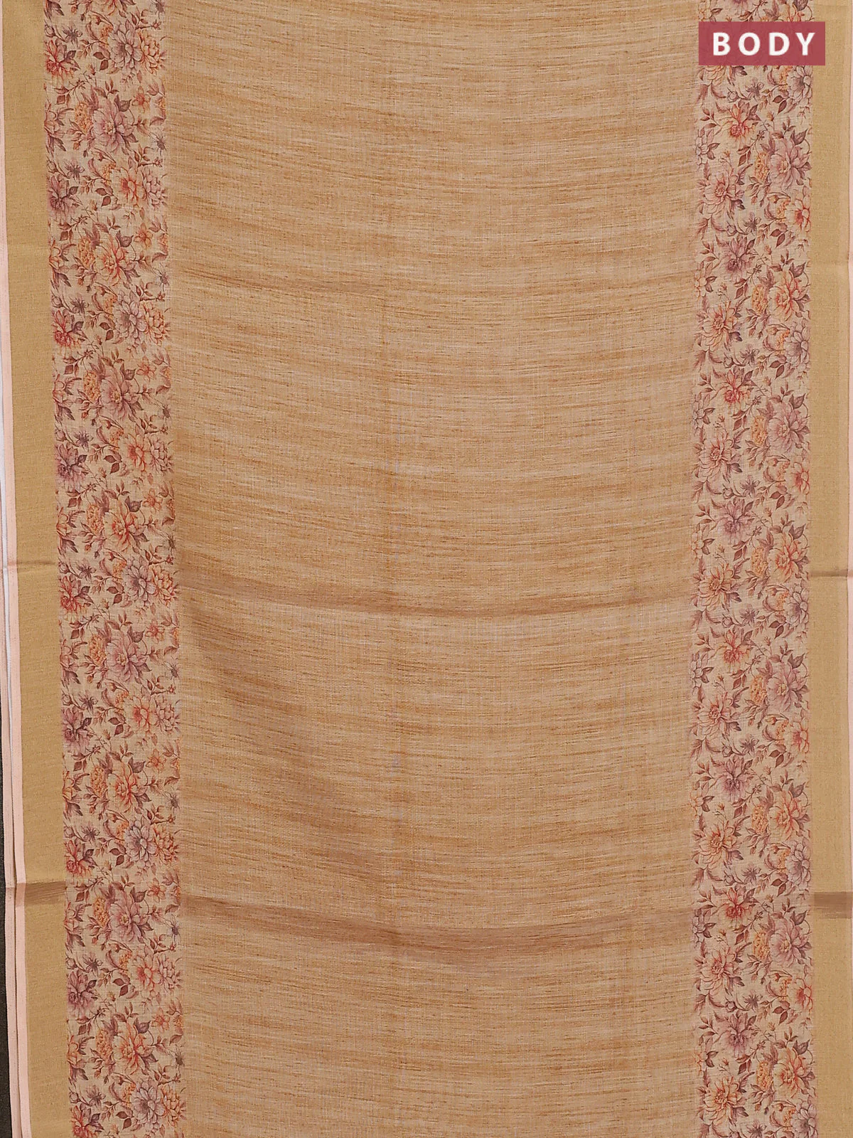 Linen cotton saree sandal with plain body and floral printed border - Image 2