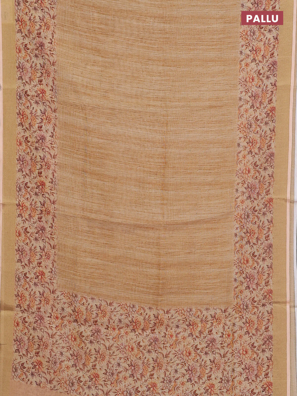 Linen cotton saree sandal with plain body and floral printed border - Image 3
