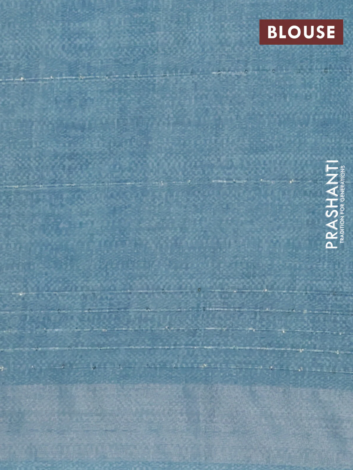 Linen cotton saree teal blue with allover leaf prints & sequin work and silver zari woven border - Image 4