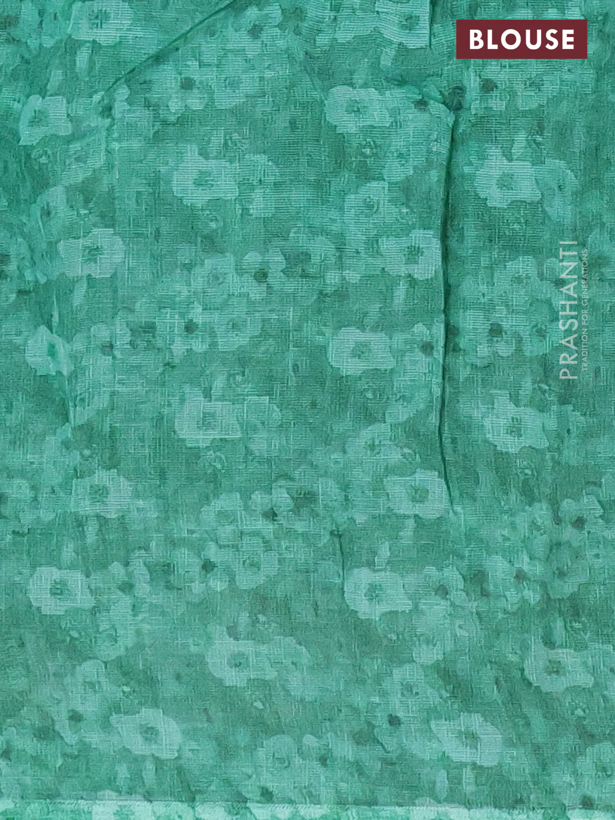 Linen cotton saree teal green shade with allover floral digital prints and simple border - Image 4