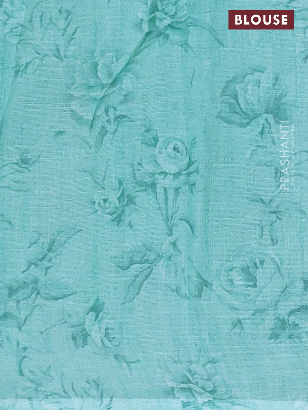 Linen cotton saree teal green with allover floral digital prints and simple border - Image 4