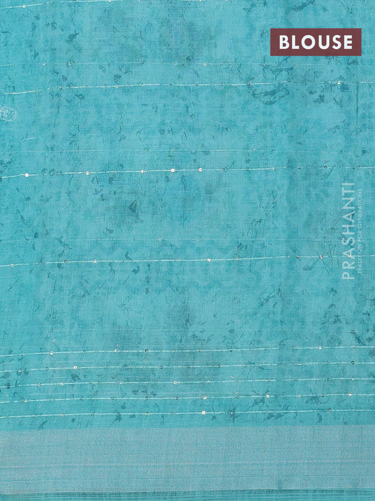 Linen cotton saree teal shade with floral butta prints & sequin work and silver zari woven border - Image 4