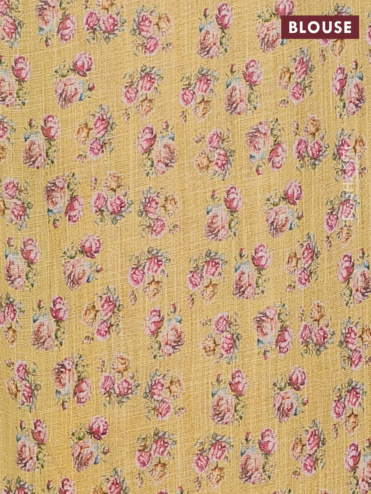 Linen cotton saree yellow with allover prints and printed border - Image 4