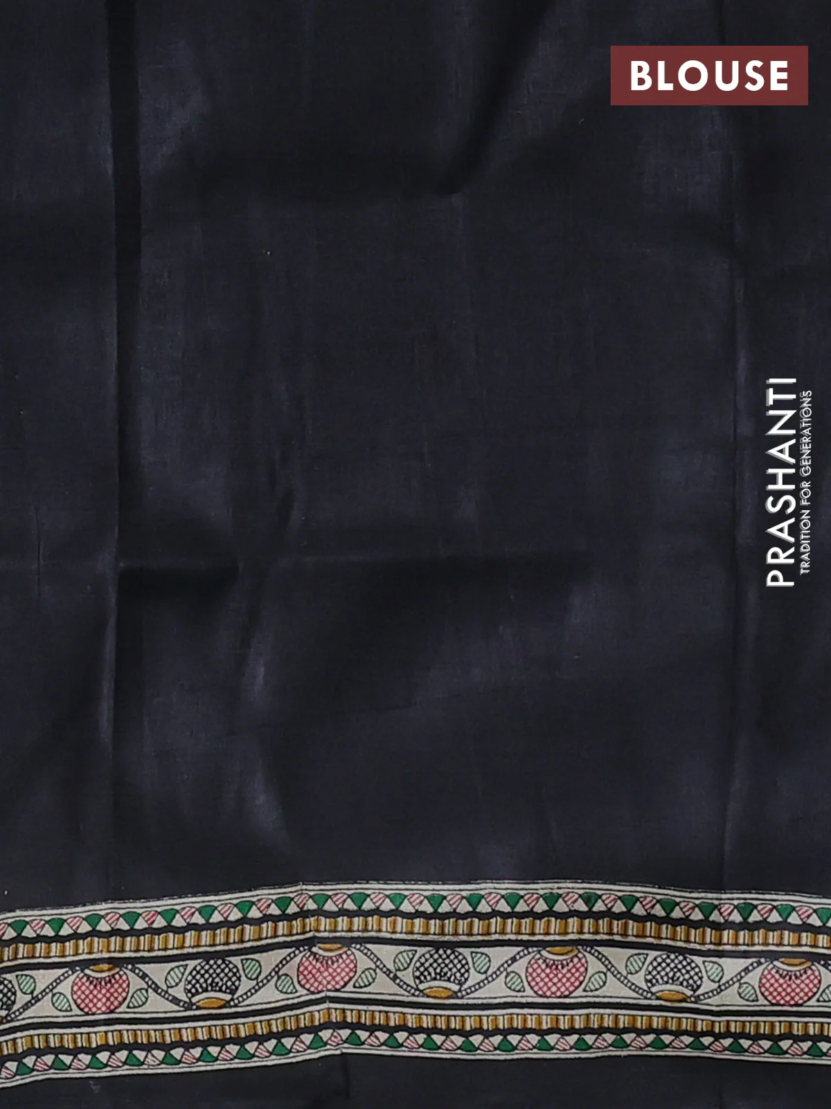 Madhubani printed silk saree black and cream with butta prints and madhubani printed border - Image 3