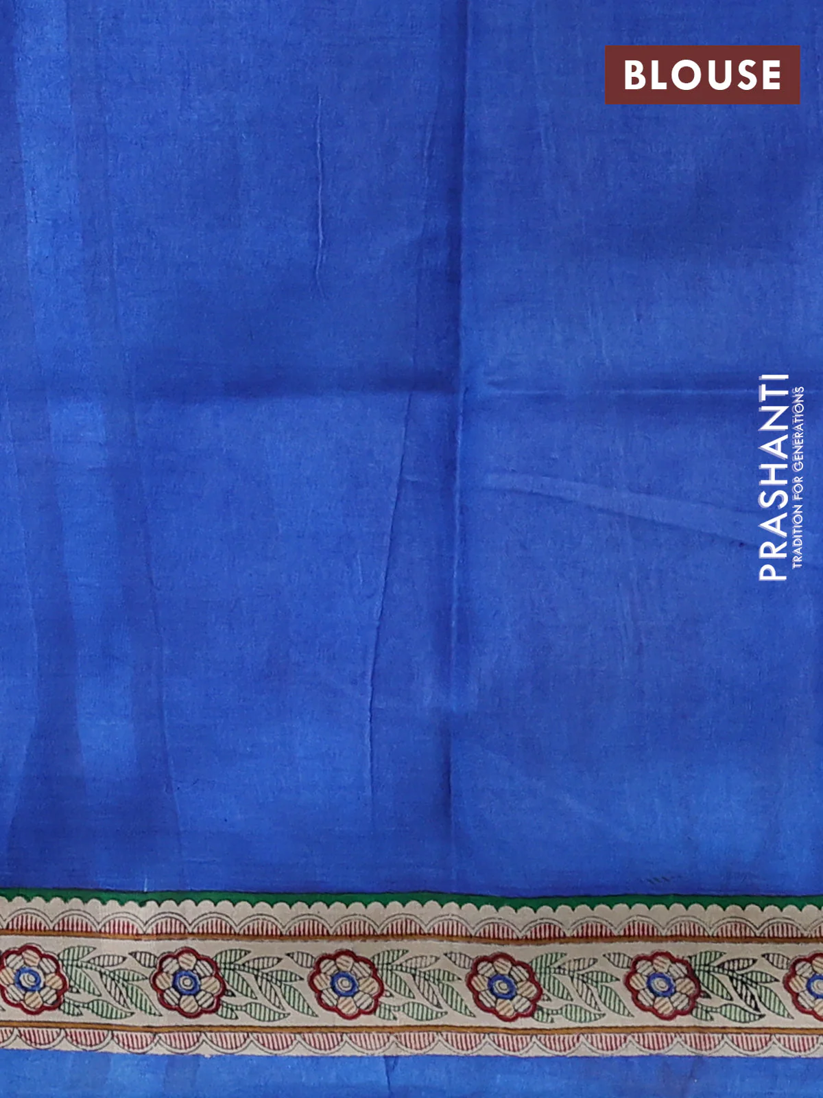 Madhubani printed silk saree blue and cream with butta prints and madhubani printed border - Image 3