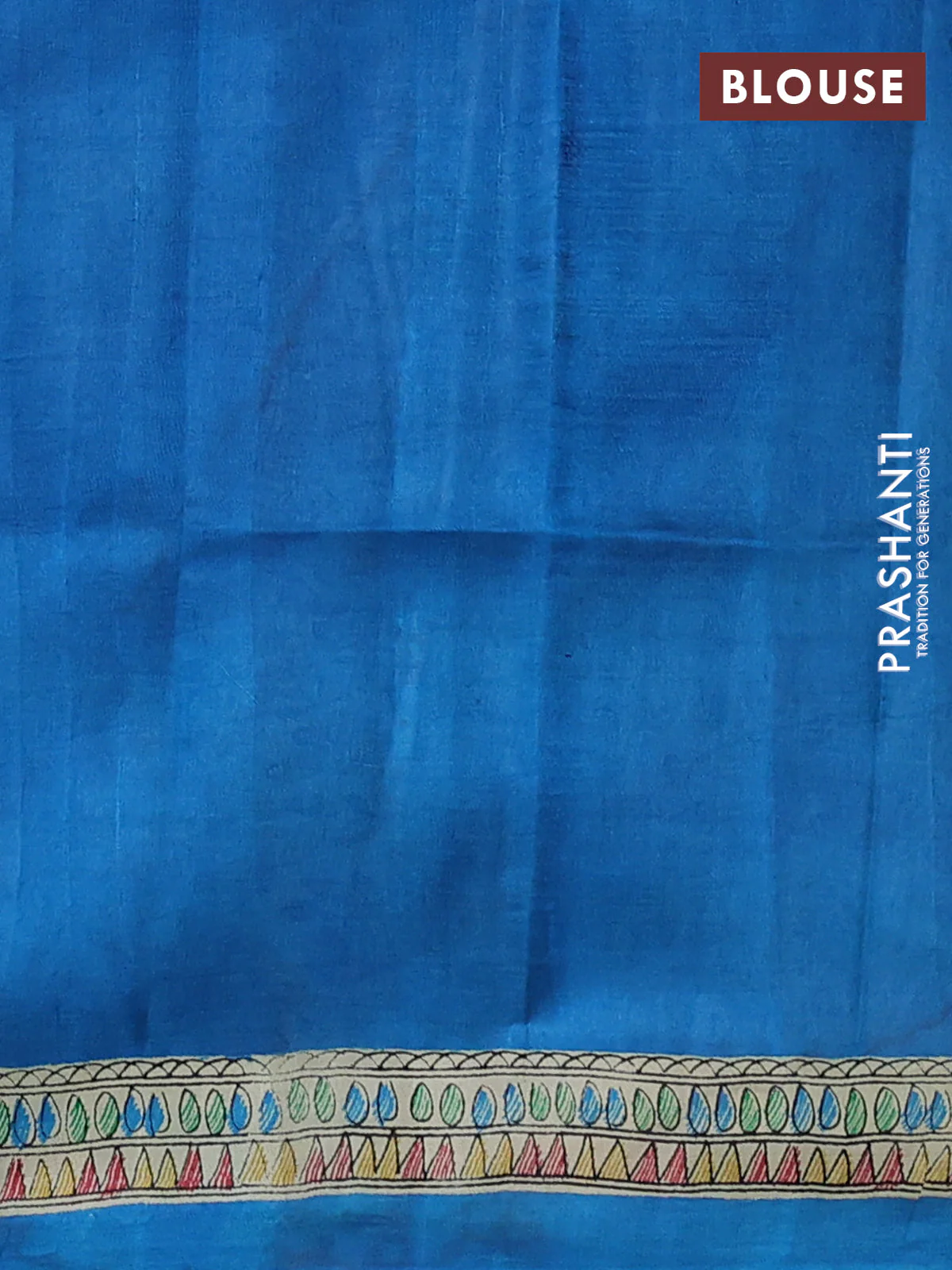 Madhubani printed silk saree cs blue with butta prints and madhubani printed border - Image 3