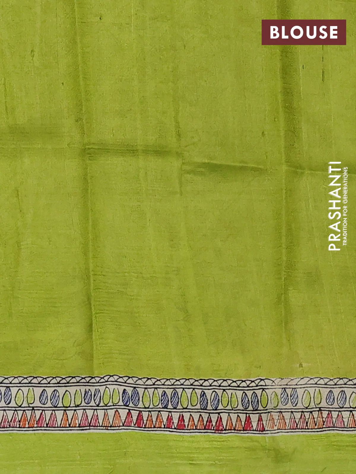 Madhubani printed silk saree light green with butta prints and madhubani printed border - Image 3