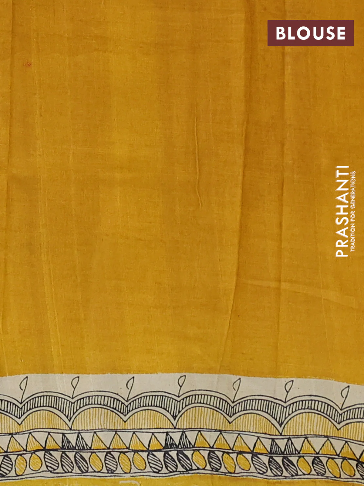 Madhubani printed silk saree mustard yellow with butta prints and madhubani printed border - Image 3