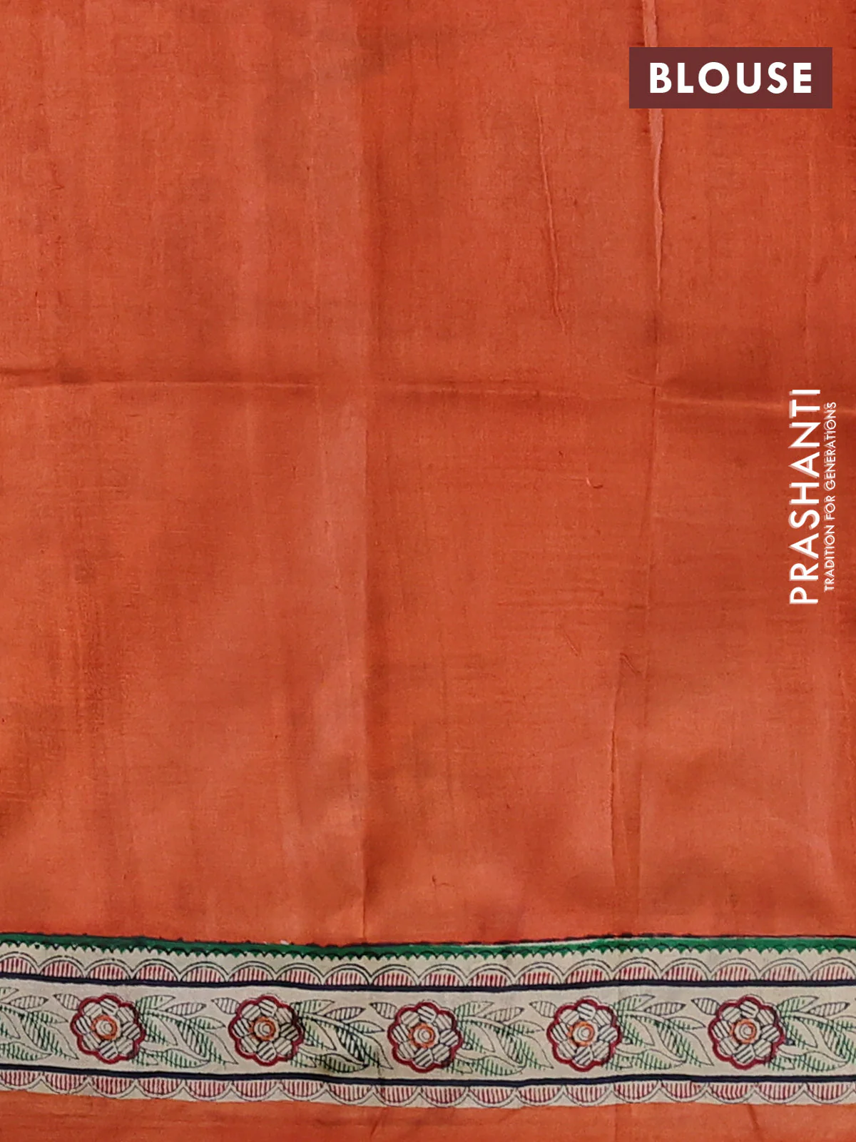 Madhubani printed silk saree orange and cream with butta prints and madhubani printed border - Image 3