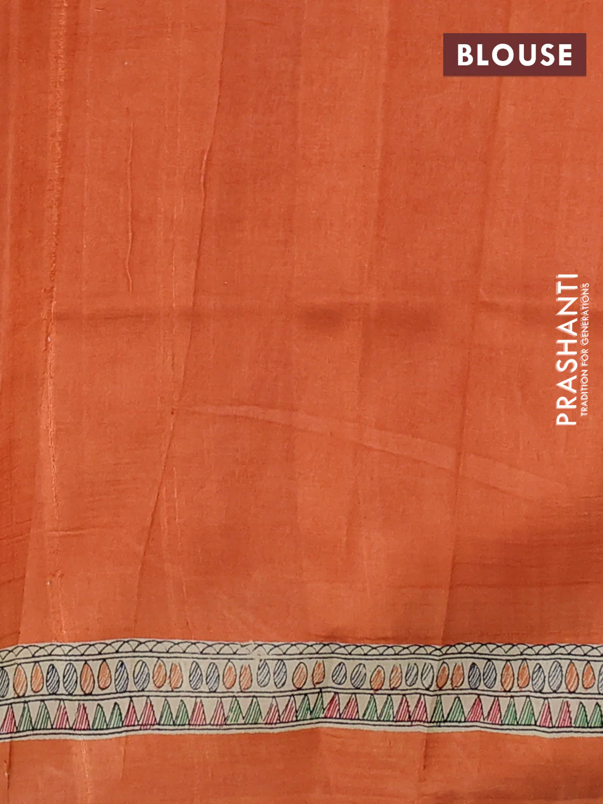Madhubani printed silk saree orange with butta prints and madhubani printed border - Image 3