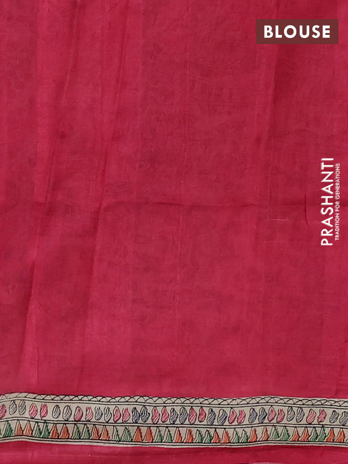 Madhubani printed silk saree tomato pink with butta prints and madhubani printed border - Image 3