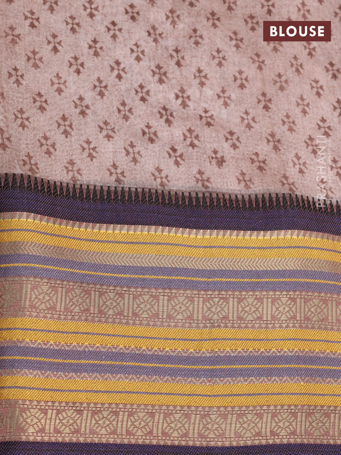 Maheshwari silk cotton saree brown shade and blue with allover floral prints and thread & zari woven border - Image 4