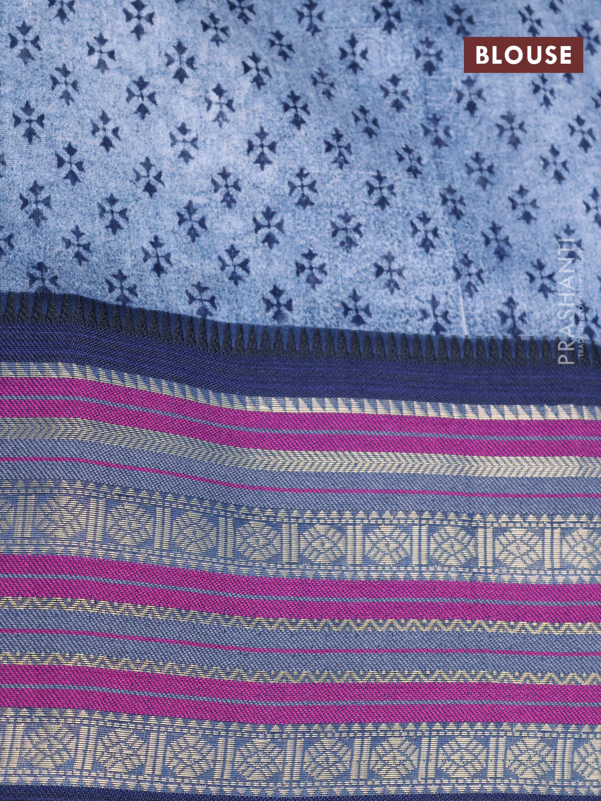 Maheshwari silk cotton saree dark blue with allover floral prints and thread & zari woven border - Image 4