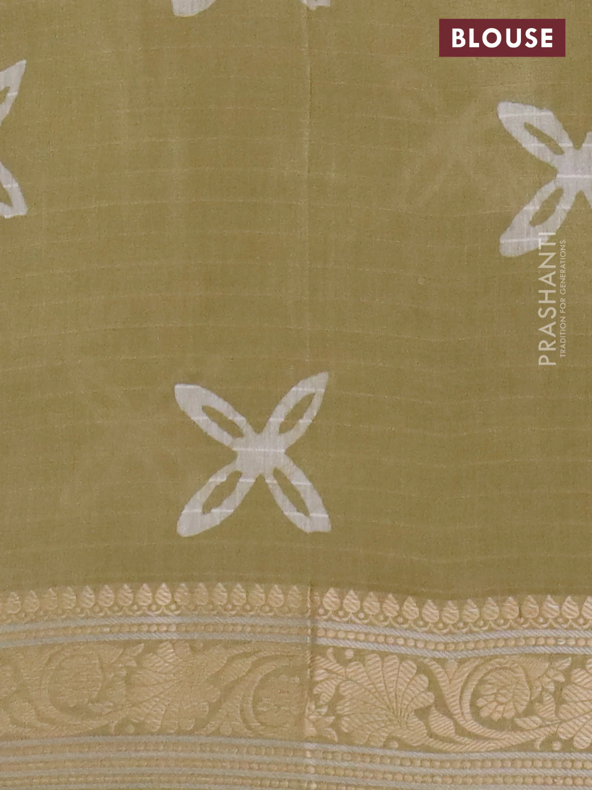 Maheshwari silk cotton saree elaichi green with batik prints and zari woven border - Image 4