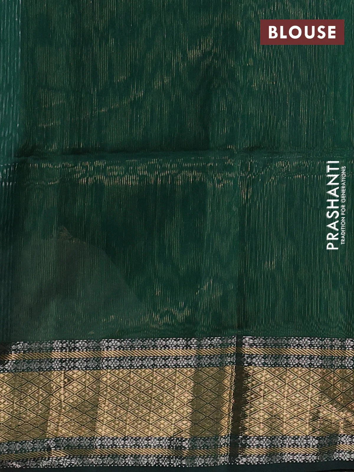 Maheshwari silk cotton saree green with silver & gold zari woven buttas and zari woven border - Image 3