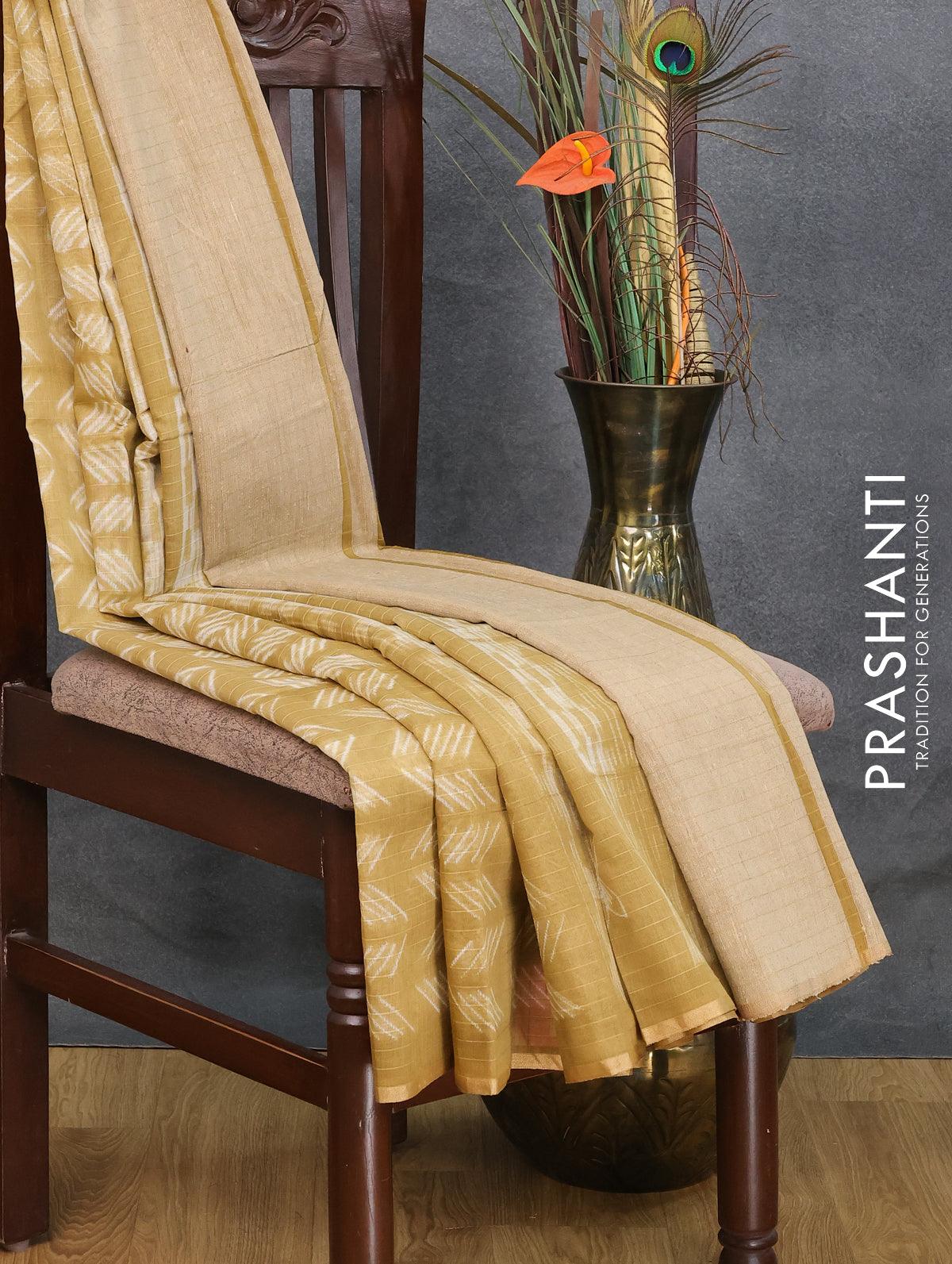 Maheshwari silk cotton saree khaki shade with allover butta prints and zari woven piping border - Image 3