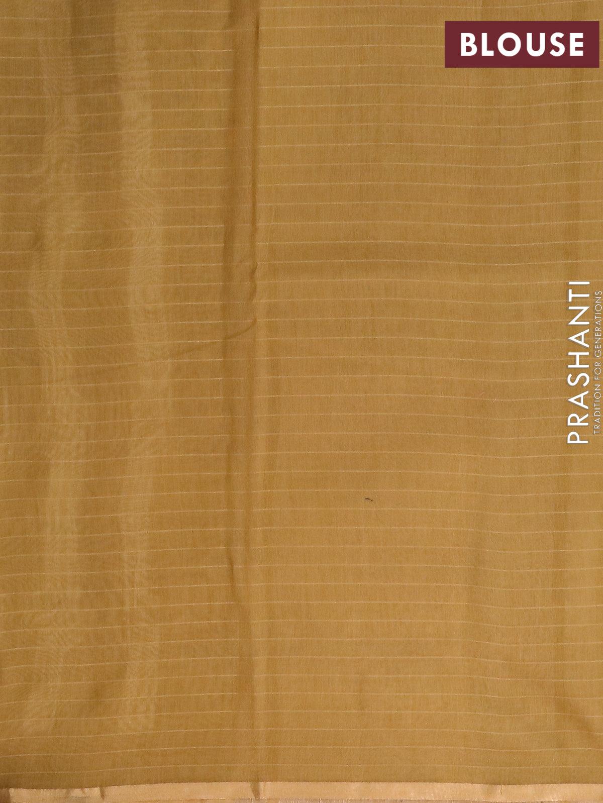 Maheshwari silk cotton saree khaki shade with allover geometric prints and zari woven piping border - Image 4