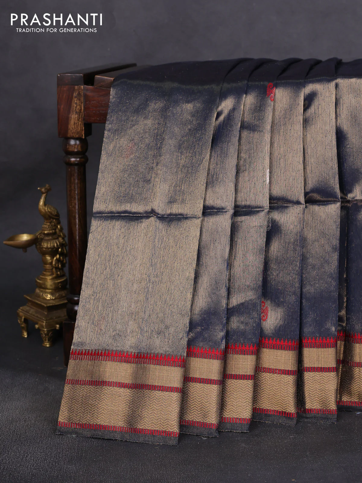 Maheshwari tissue silk cotton saree peacock blue with thread & zari woven buttas and zari woven border