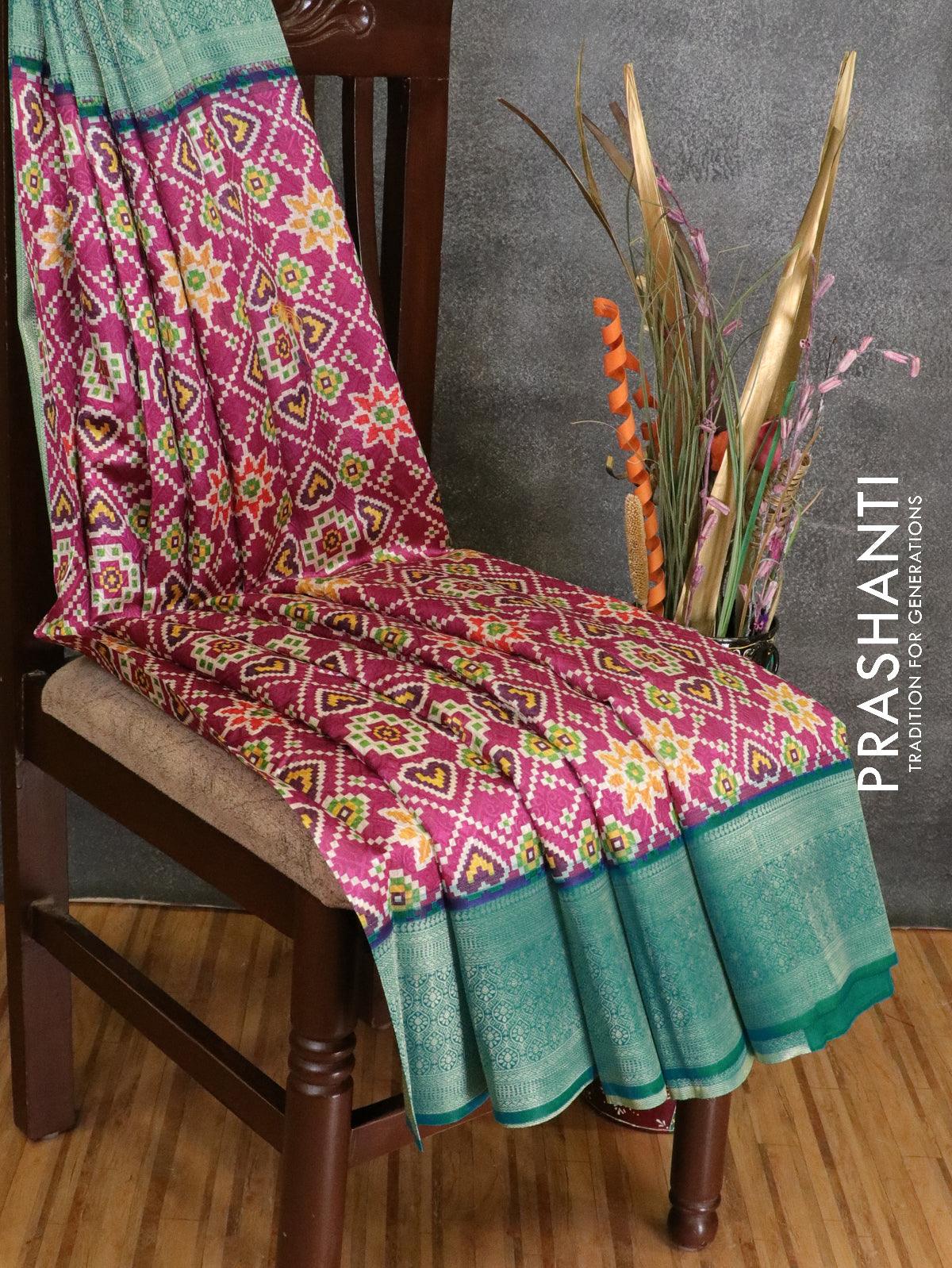 Malai silk saree purple and blue shade with allover self emboss prints and zari woven border - Image 2