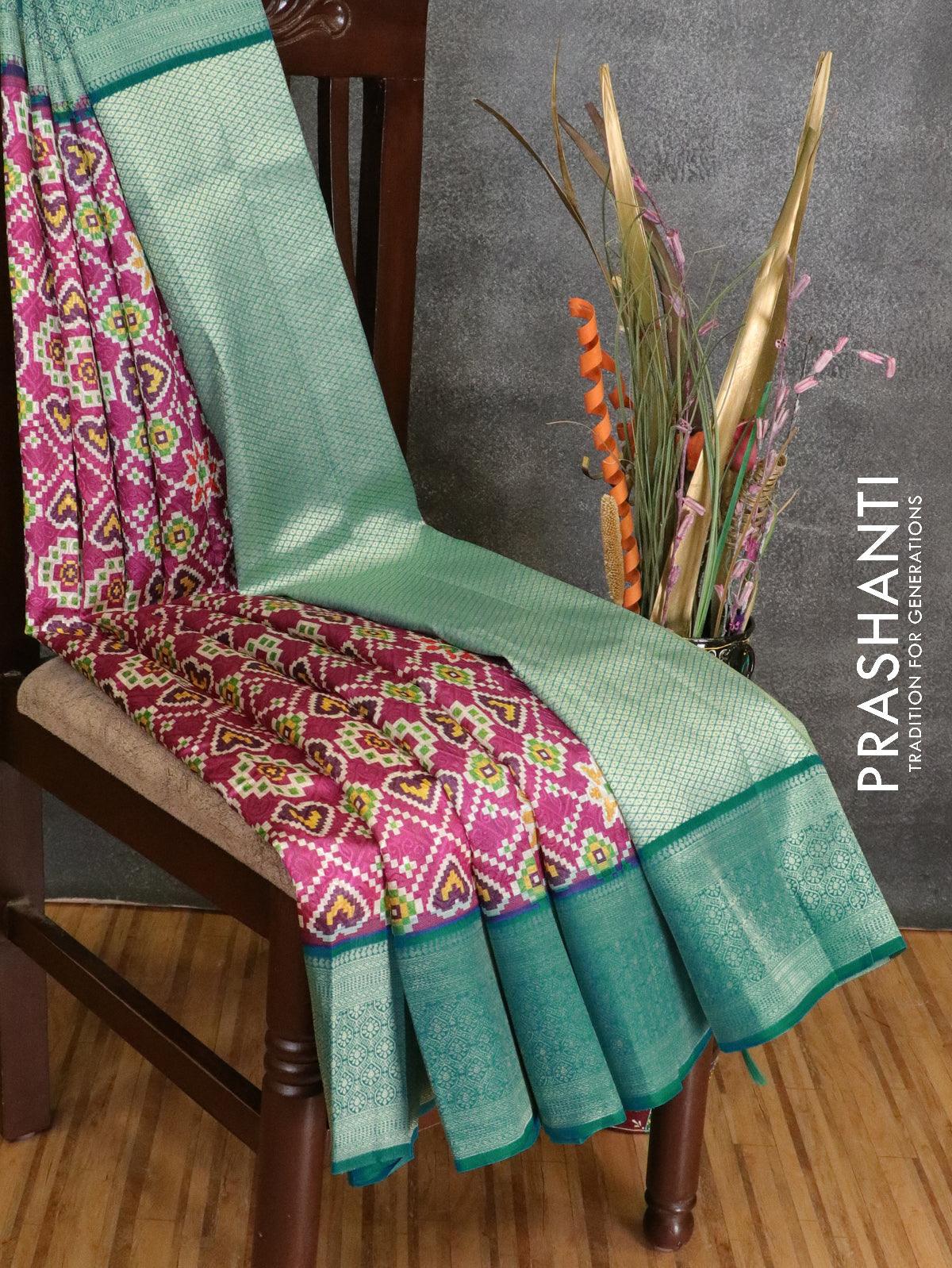 Malai silk saree purple and blue shade with allover self emboss prints and zari woven border - Image 3