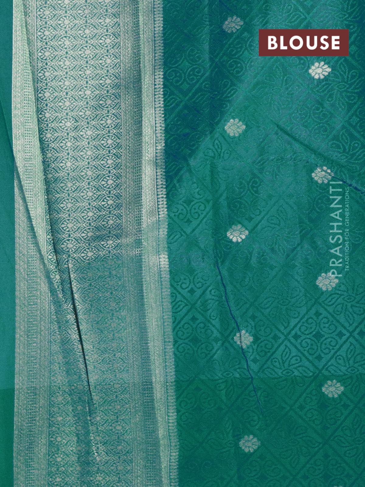 Malai silk saree purple and blue shade with allover self emboss prints and zari woven border - Image 4