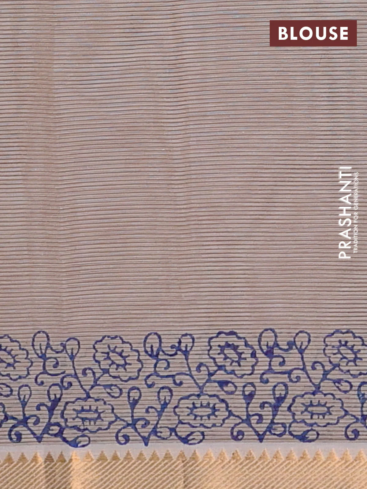 Mangalagiri cotton block printed saree beige with allover butta prints and mangalgiri border - Image 4
