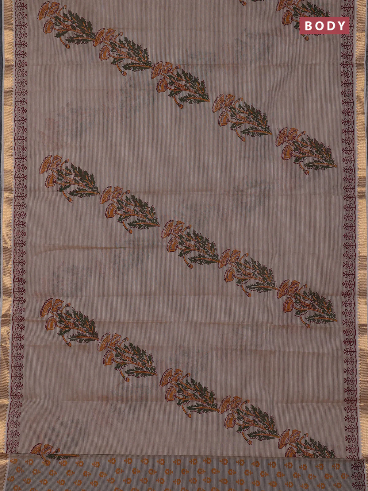 Mangalagiri cotton block printed saree beige with butta prints and mangalgiri border - Image 2
