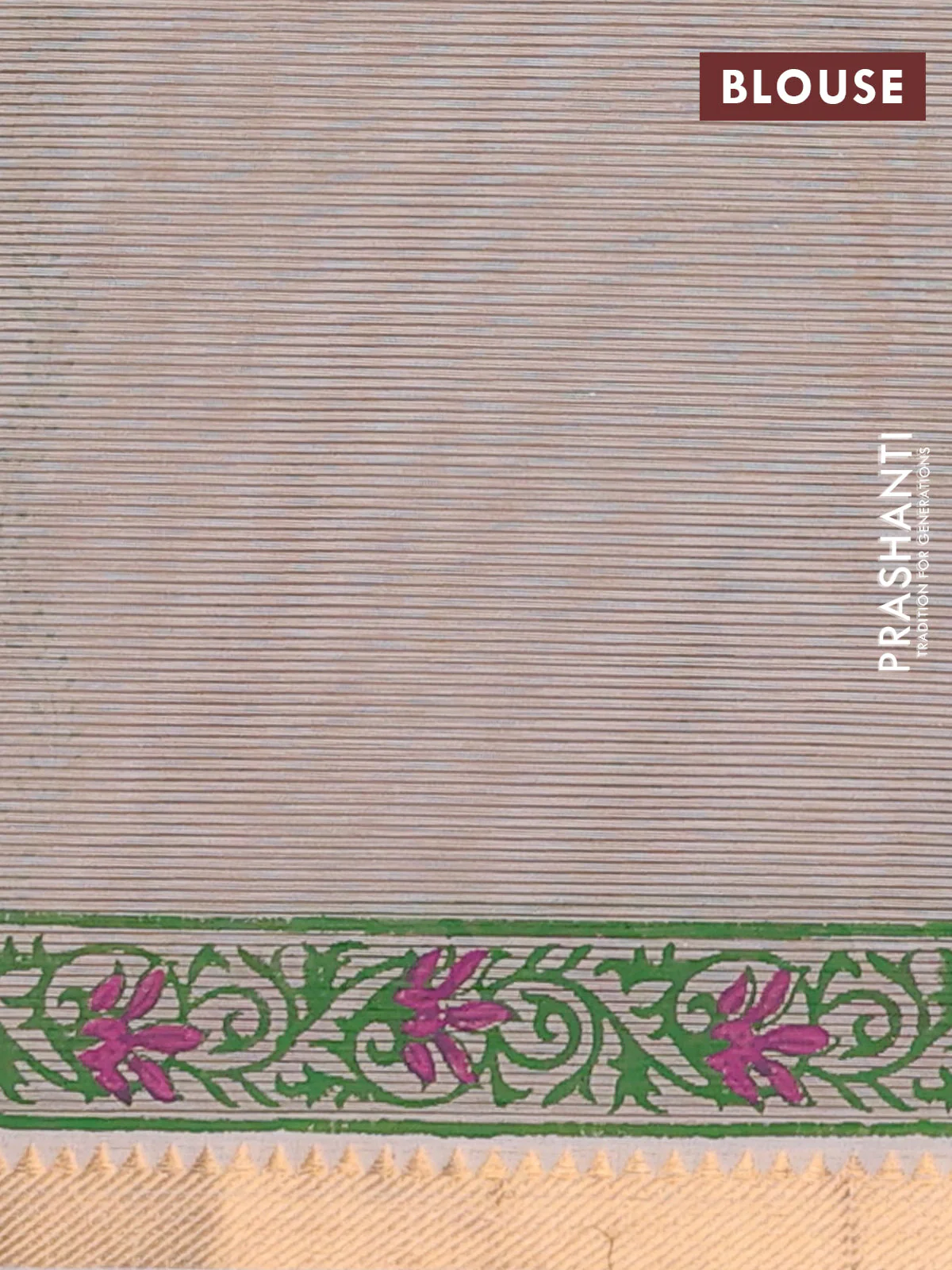 Mangalagiri cotton block printed saree beige with prints and mangalgiri border - Image 4