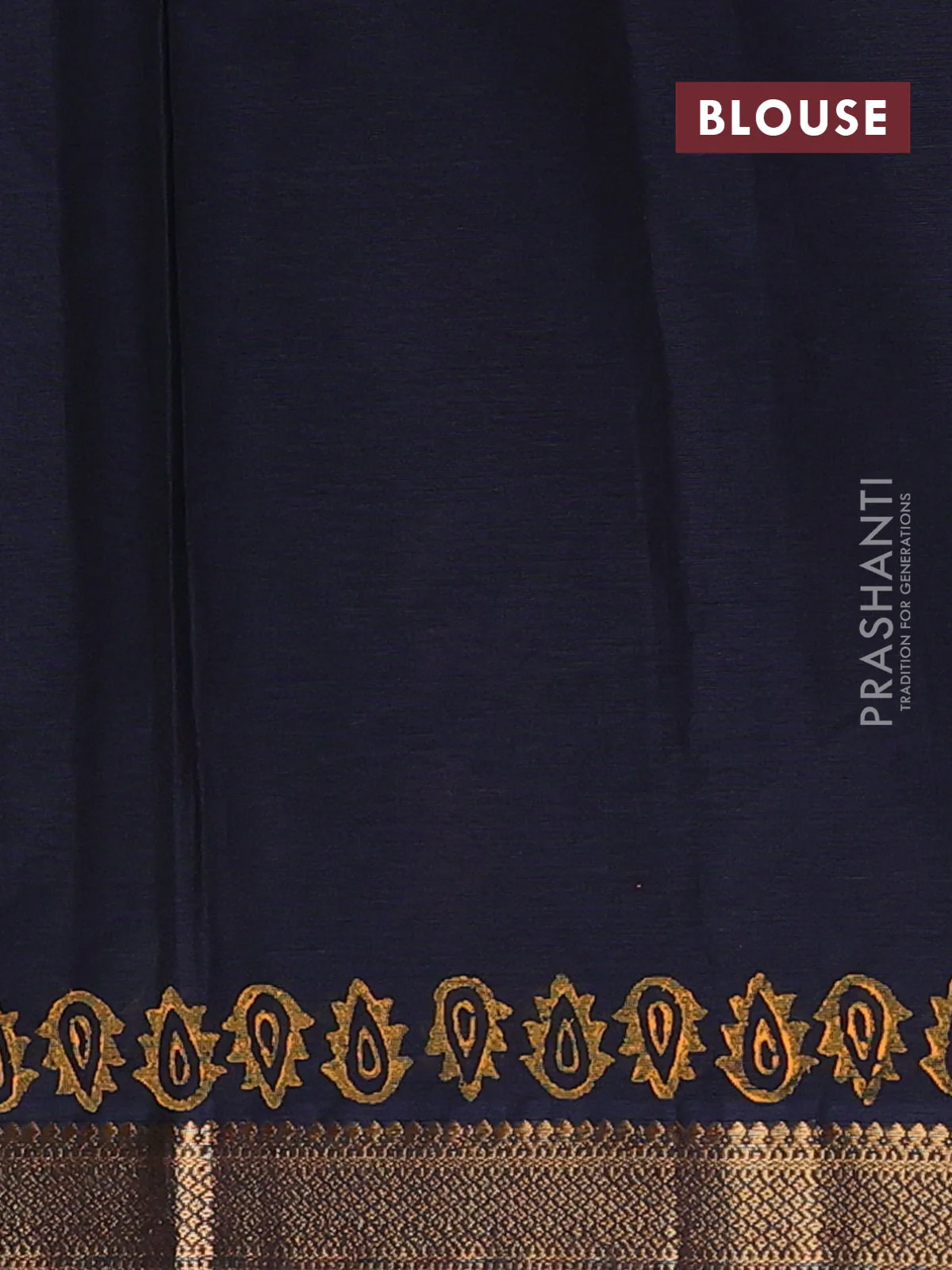 Mangalagiri cotton block printed saree black with allover leaf butta prints and mangalgiri border - Image 4