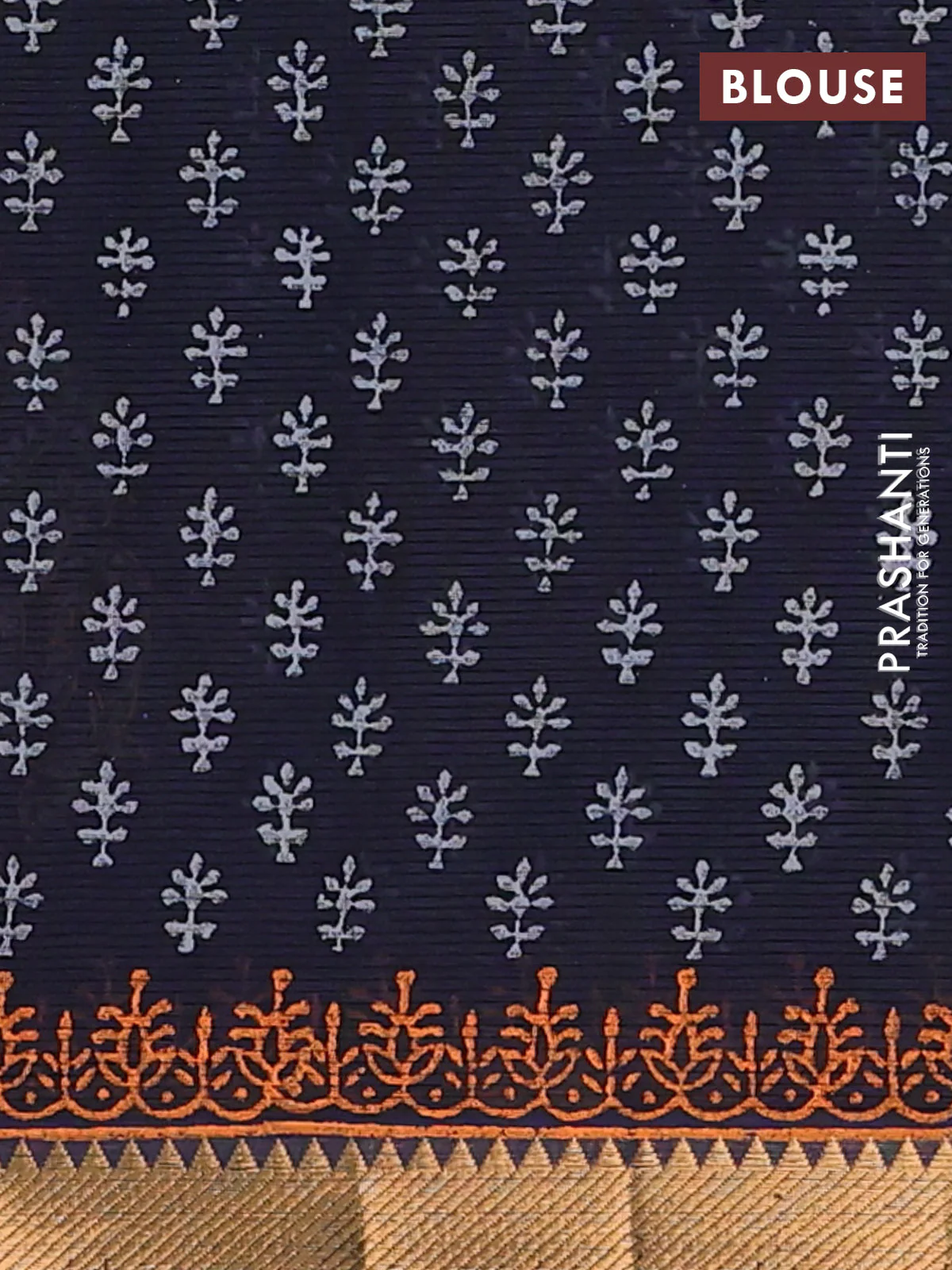 Mangalagiri cotton block printed saree black with butta prints and mangalgiri border - Image 4