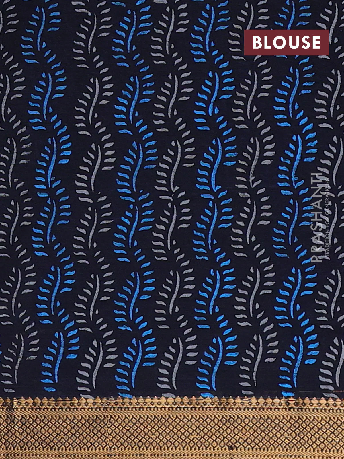 Mangalagiri cotton block printed saree black with butta prints and mangalgiri border - Image 4