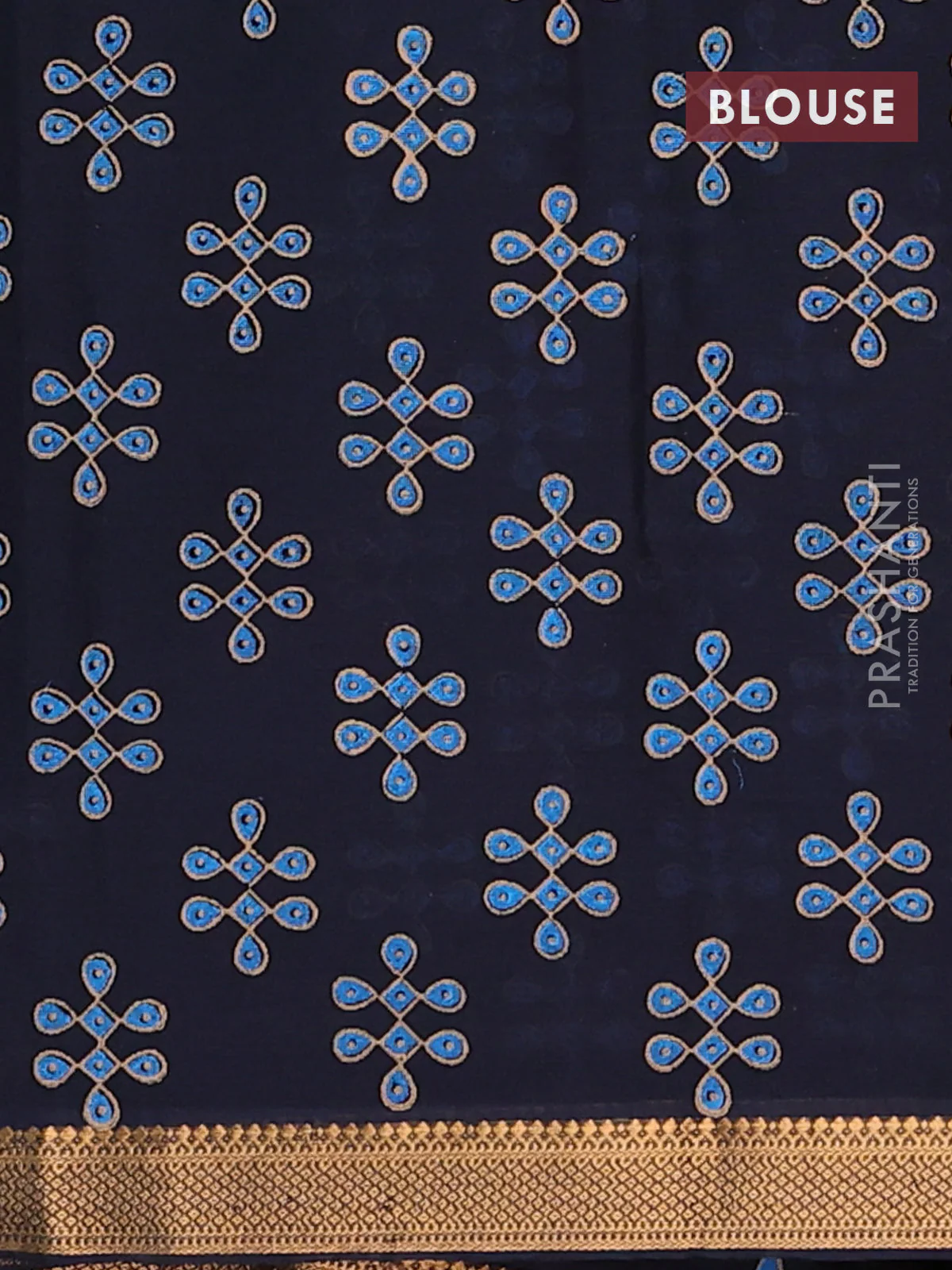 Mangalagiri cotton block printed saree black with rangoli butta prints and mangalgiri border - Image 4