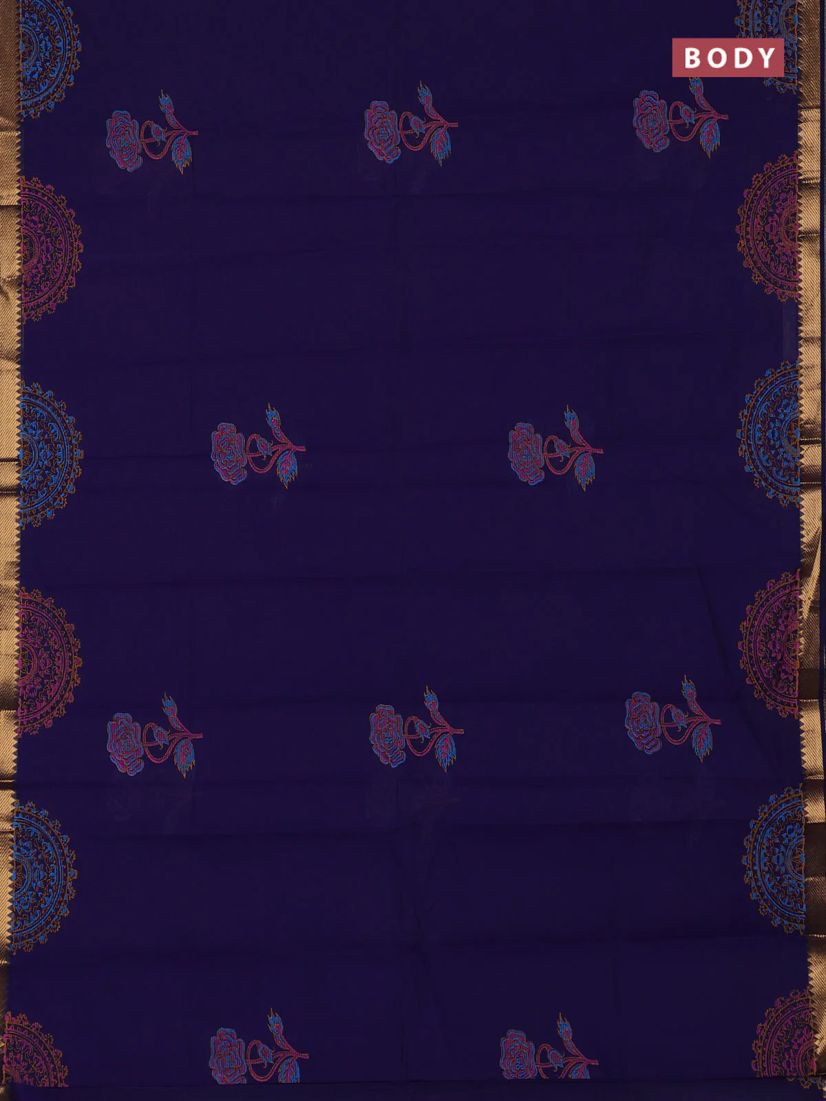 Mangalagiri cotton block printed saree blue with floral butta prints and mangalgiri border - Image 2