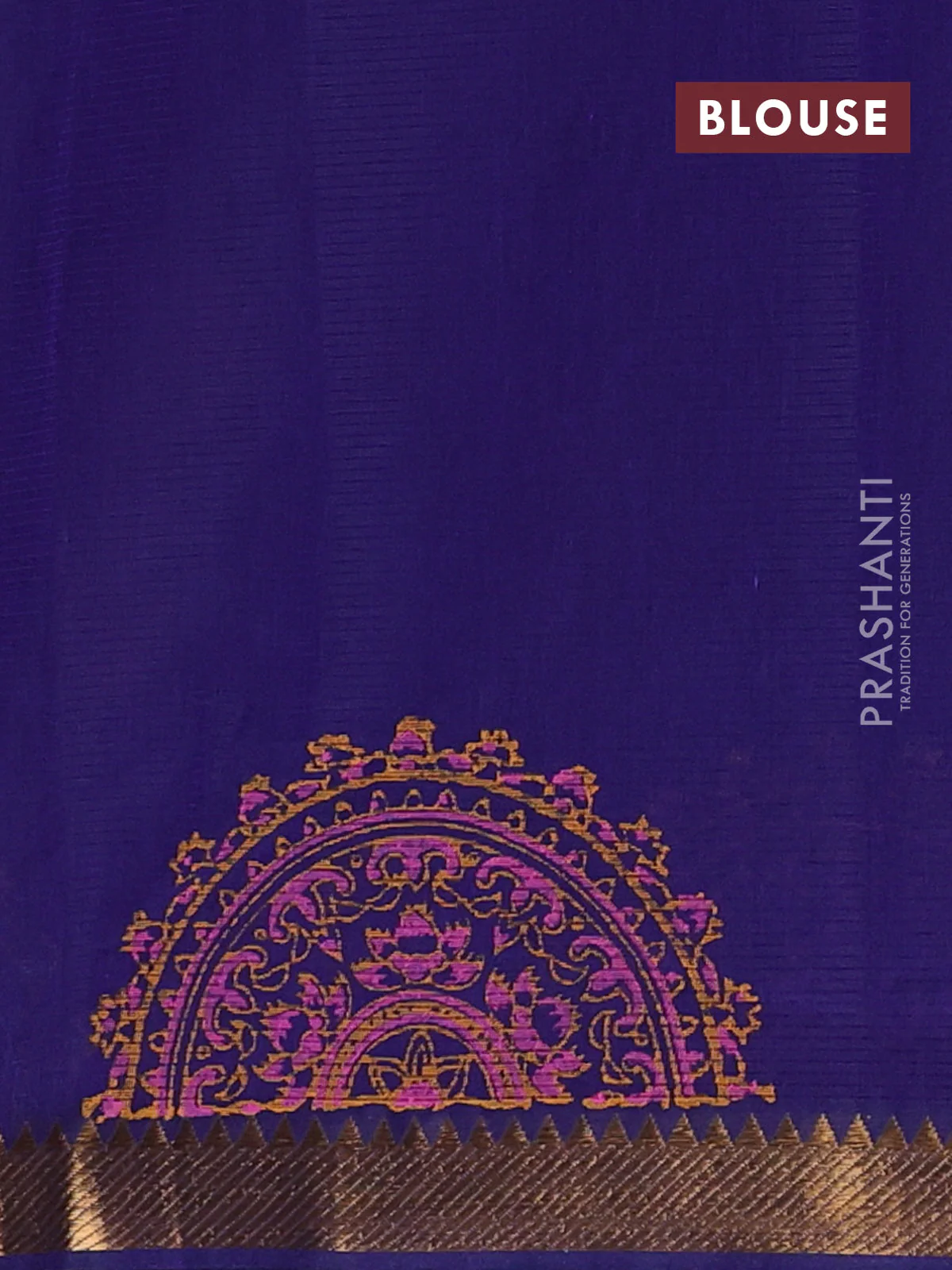 Mangalagiri cotton block printed saree blue with floral butta prints and mangalgiri border - Image 4