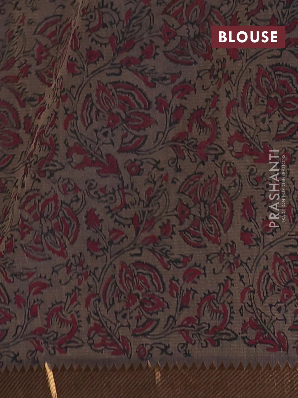 Mangalagiri cotton block printed saree chikku shade with butta prints and mangalgiri border - Image 4