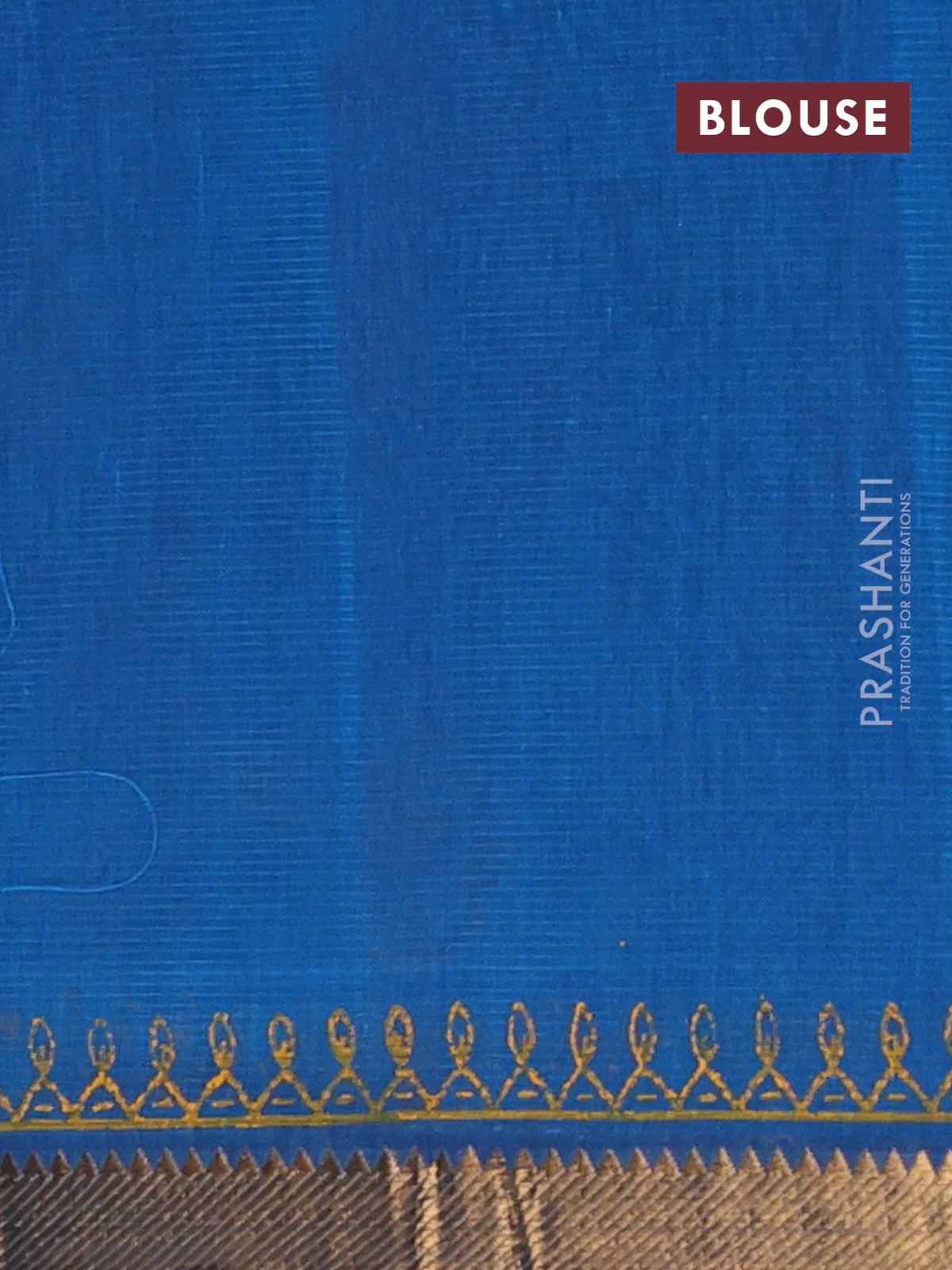 Mangalagiri cotton block printed saree cs blue with allover prints and mangalgiri border - Image 4